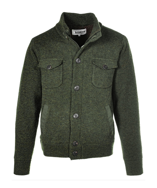 Schott NYC Men's Wool Military Sweater Jacket - Moss at Dave's New York