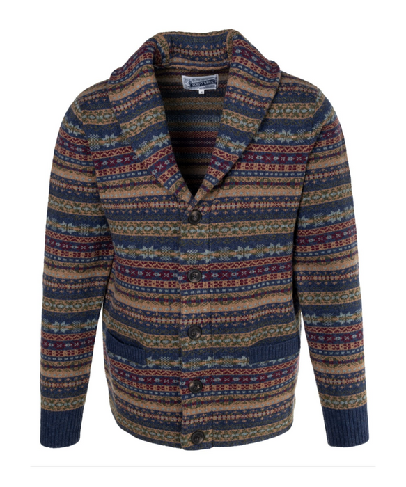 Schott NYC Men's Wool Fair Isle Cardigan Sweater - Navy at Dave's New York