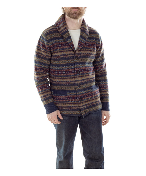 Schott NYC Men's Wool Fair Isle Cardigan Sweater - Navy at Dave's New York