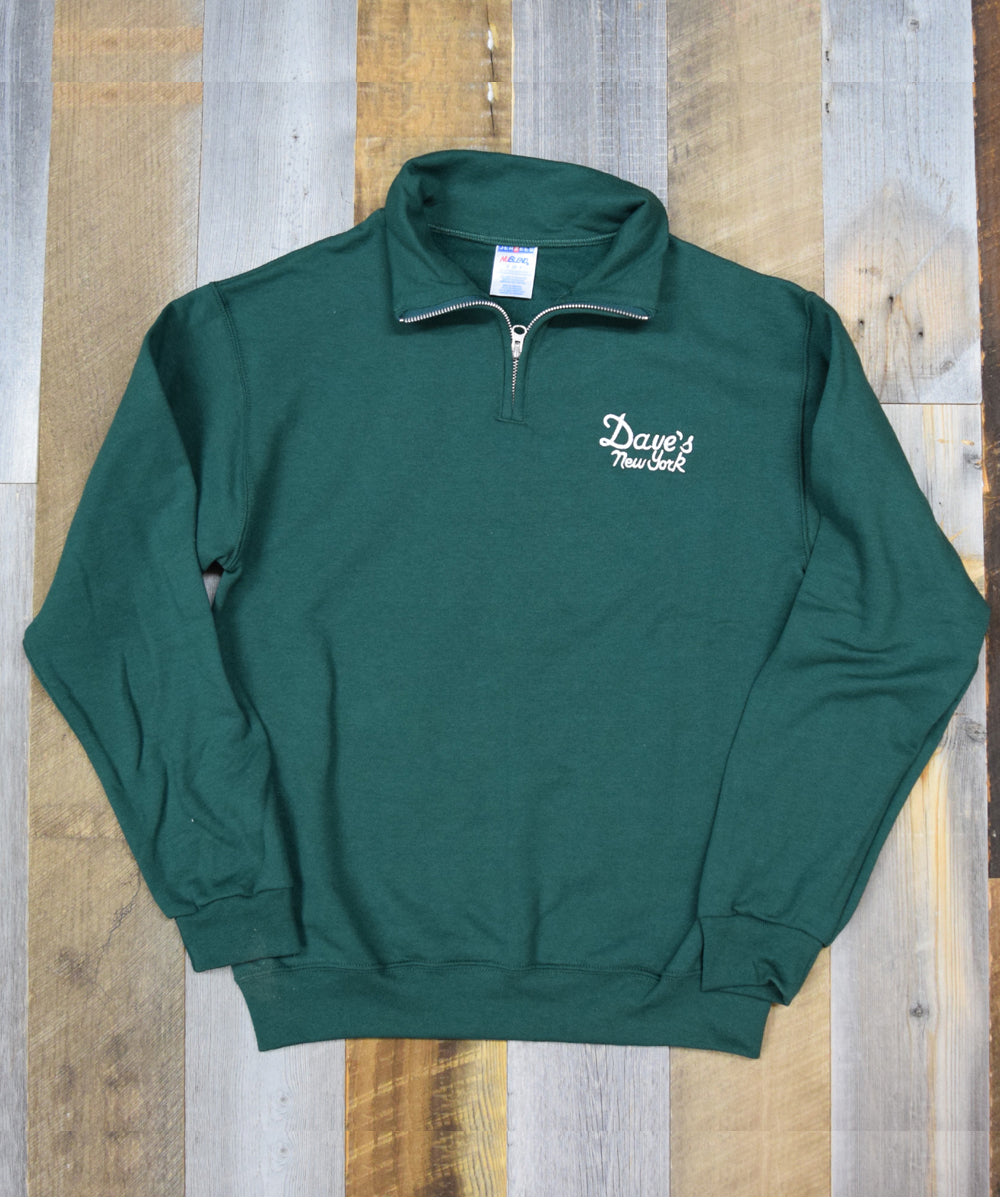 Dave’s New York Men's Vintage Logo Half-Zip Sweatshirt - Forest Green