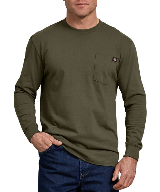 Dickies Heavyweight Long Sleeve Crew Neck Pocket Tee - Military Green at Dave's New York