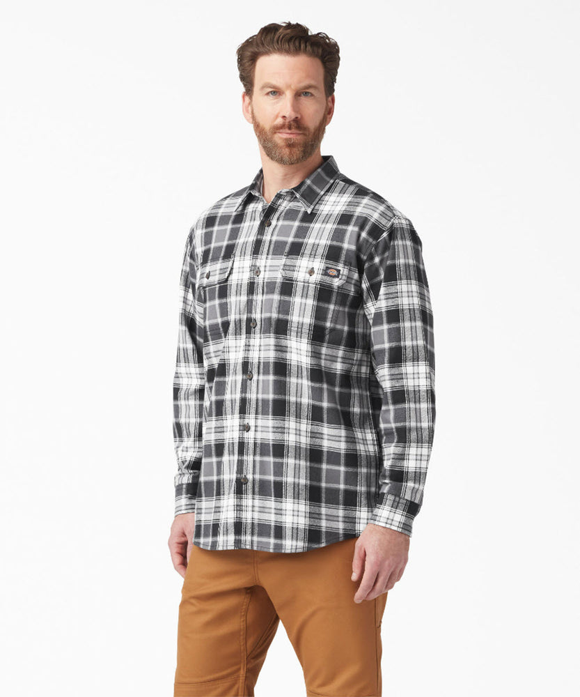Dickies Men's FLEX Long Sleeve Flannel Shirt - Black/Charcoal/White at Dave's New York