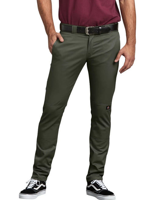 Dickies FLEX Skinny Straight Fit Double Knee Work Pants in Olive Green at Dave's New York