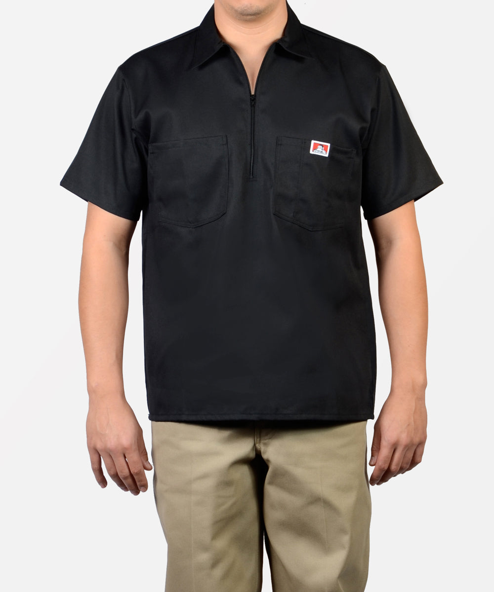 Ben Davis Short Sleeve Half-Zip Work Shirt Black — Dave's New York