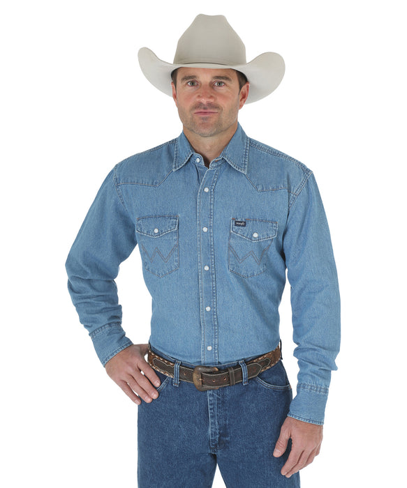 Wrangler Authentic Western Shirt Stonewash Blue — Dave's New York